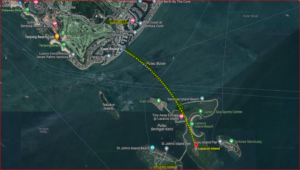 Typical Yacht route from OneDegree15 Sentosa Yacht club to Lazarus Island 