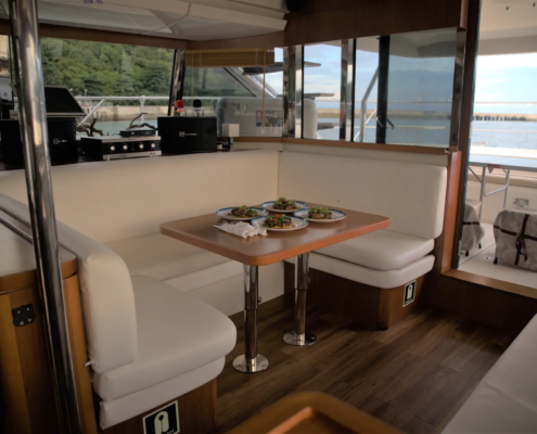 Aquila 48ft catamaran saloon area