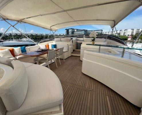 Spacious seating area for large groups onboard EagleWings 3 superyacht Singapore