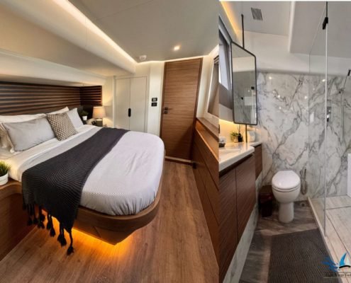 EagleWings 5 luxury catamaran bow guest cabin