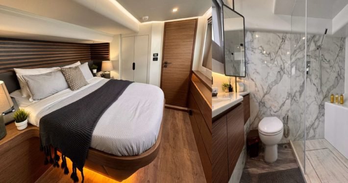 EagleWings 5 luxury catamaran bow guest cabin