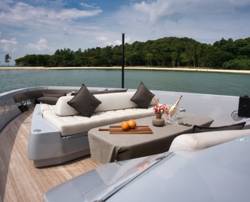View of Seawind yacht anchored at Lazarus Island