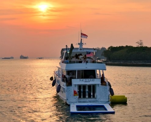 Sunset view on 82ft SuperYacht Singapore