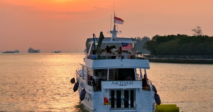 Sunset view on 82ft SuperYacht Singapore